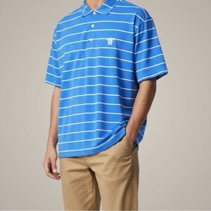 Peter Millar Summer Comfort Blue White Stripe Polo Shirt L Turtle Creek Golf